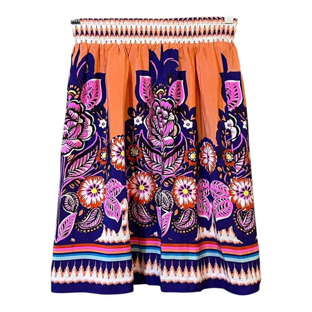 Anthropologie Edme & Esyllte 100% Silk Skirt Bright Floral Boho Size 0 Small